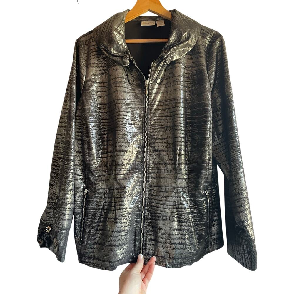 ZENERGY by CHICOS Silver Metallic Full Zip Athleisure Jacket MSRP $160 Large